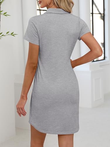 Image of ANRABESS Women Mini T Shirt Dress, V Neck Short Sleeve with Pockets, Soft Medium Stretch Trendy Summer Casual Beach Vacation