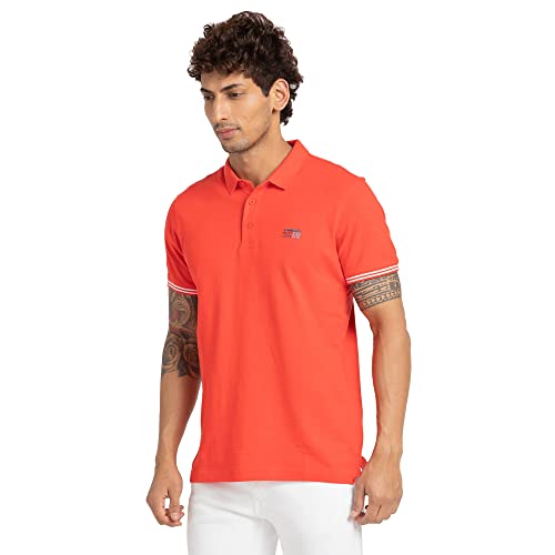Image of Spykar Men's Slim Fit Polo Neck Half Sleeve Solid Casual T-Shirt