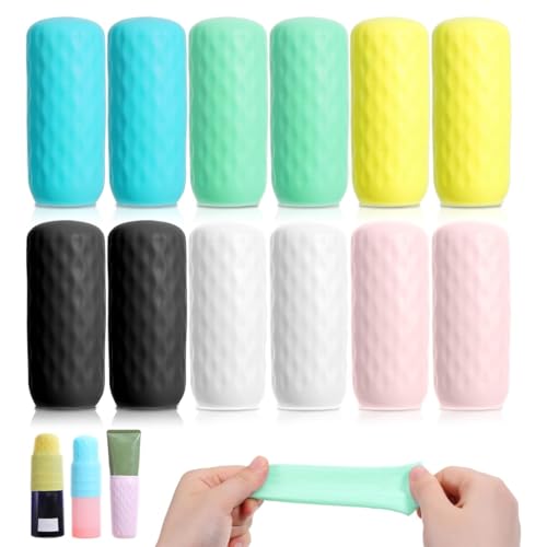 GXGM 12 Stück Reise Silikon Flaschenhüllen, Reise Essentials, Reisegadget, Toilettenartikel Abdeckungen für Lecksicherung, Wiederverwendbares Reisezubehör für Shampoo Duschgel Flaschen Schutzhülle