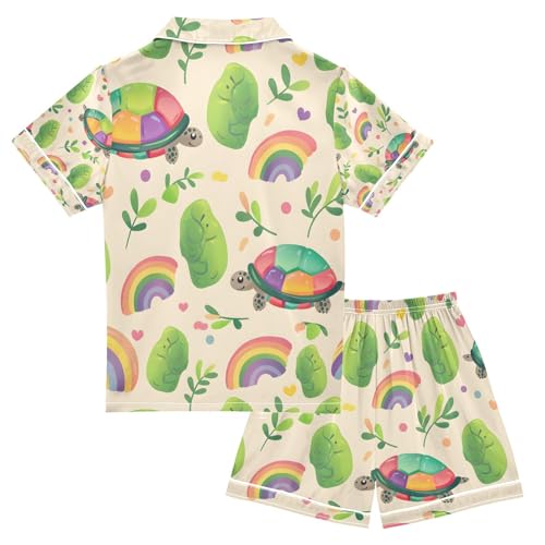 senya Turtle and Grass Rainbow Satin Summer Pajama Sets Silk Short Sleeve Button Down Sleepwear2