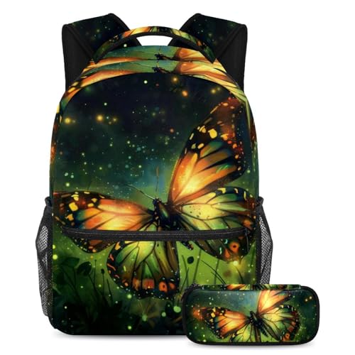 Sac à dos grande capacité pour voyage et randonnée adolescent au motif papillon phosphorescent