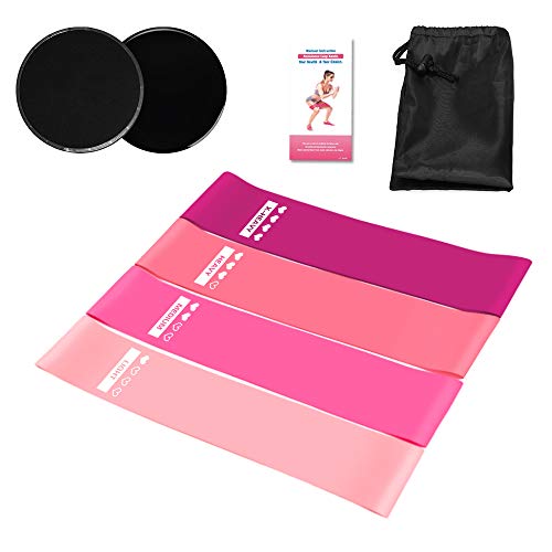 TOMSHOO Juego de bandas de bucle de resistencia de 4 piezas con deslizadores de núcleo de doble cara de 2 piezas para entrenamiento de yoga en el gimnasio en casa