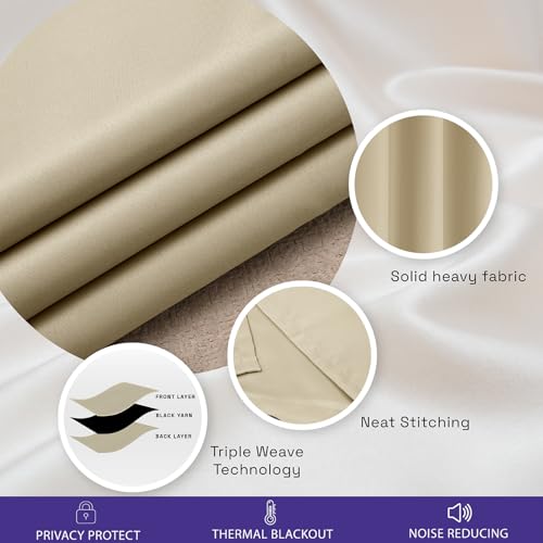 Image of Wakefit Solid Blackout Door Curtains 7 Feet | Set of 1 | Upto 80% Room Darkening Faux Silk Drapes | Thermal Insulated & Noise Reducing Curtains for Living Room & Home Decor | Beige