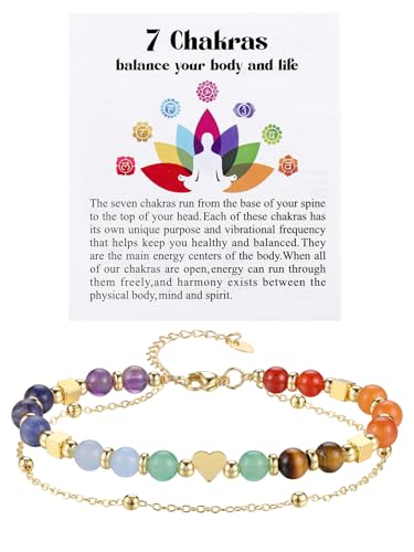 Jovivi Womens Healing Crystal Chakra Heart Gold Beaded Bracelet for Women Chakra Crystals Jewellery Gifts for Women Ladies Girls Birthday