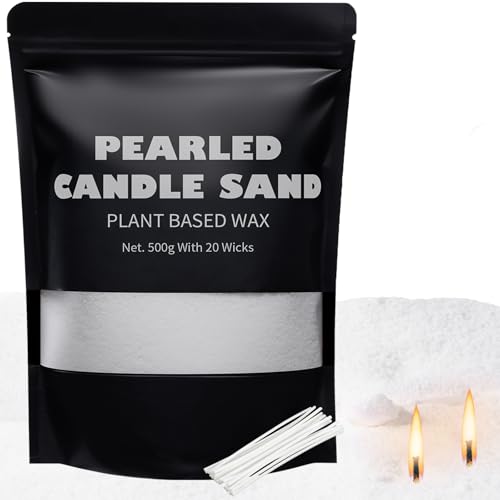 500g White Pearled Candle Sand and Wicks Candle Beads Jasmine Fragrance Pearled for DIY Candles Making Refillable Beaded Wax Non-Toxic Natural Customized for Home Decoration Wedding Party (White)