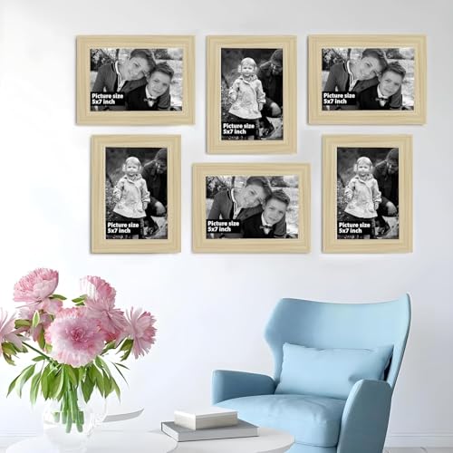 Image of Art Street Decorative Premium Set of 6 Individual Wall Hanging Picture Frame for Home, Living Room, Study Room Decor & Office Decor(5 x 7 Inch Picture Size) - Beige