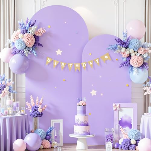 Image of Purple Lavender Arch Backdrop Cover for Wedding, 7.2FT 6FT Set of 2 Stretchy Spandex Fitted Arch Stand Cover for Baby Shower, Birthday Party Decor, Chiara Backdrop Cover with Double-Sided Design