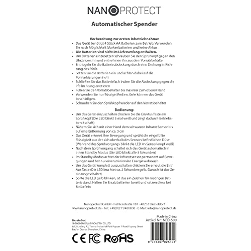 Nanoprotect Automatischer Desinfektionsspender + 1 Liter Handdesinfektion | Berührungslos mit Infrarot Sensor | 500 ml… – Bild 6