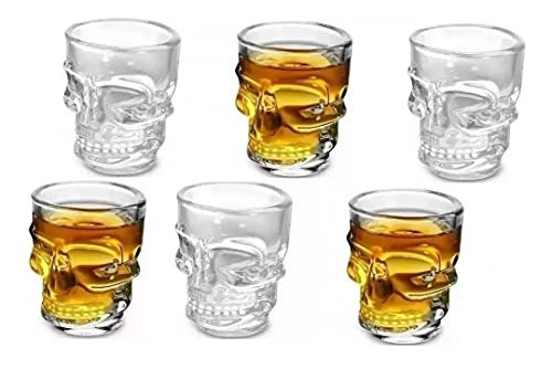Jogo 6 Copos Dose Tequila Vodka Shot Drink Caveira Vidro