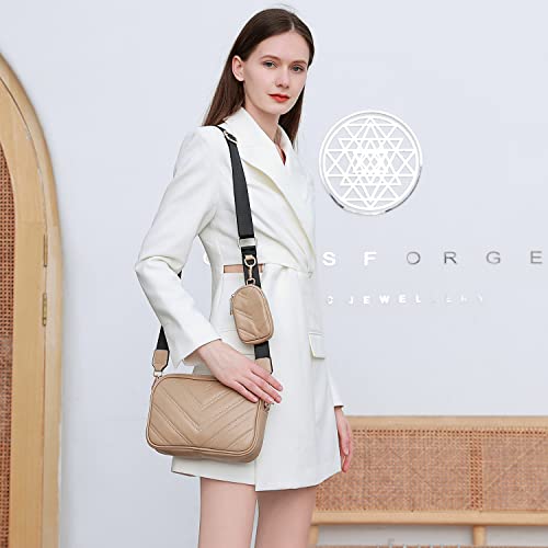 Image of Herald Quilted Small Crossbody Bag with Coin Pouch for Women | Lightweight, Vegan Leather, Trendy Style, Detachable Mini Pouch, 2 Size Cross Body Handbags with Wide Strap for Daily Travel