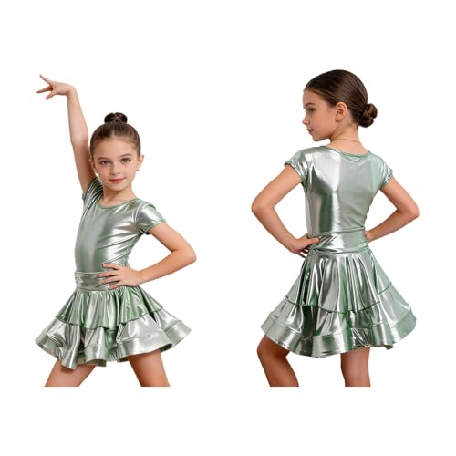 Robe danse latino pour filles avec manches courtes et jupe à haute fluidité
