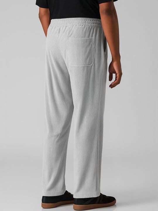 Image of Men's Comfortable Corduroy Pants | Relaxed Fit Stretch Waist Trousers for Everyday Wear Cream