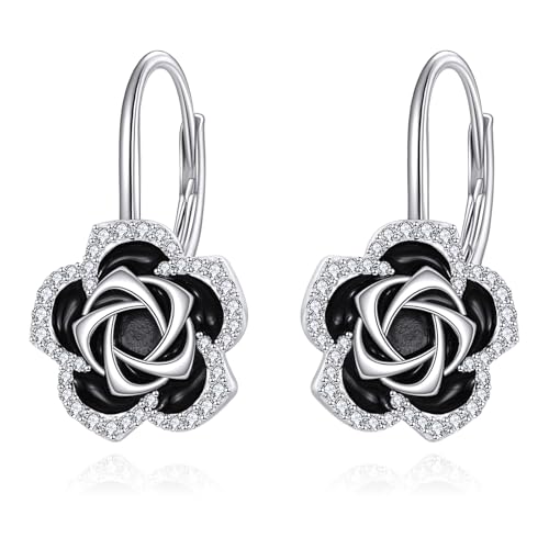 URONE Flower Earrings 925 Sterling Silver Poppy/Rose/Orchid/Cherry Blossom Leverback Earrings Flower Jewelry Gift for Women