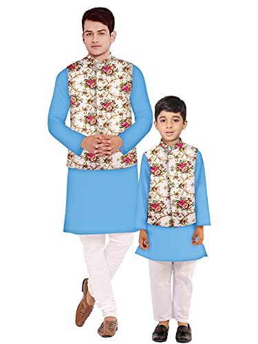 Image of Os mens kurta pyjama with nerhu jacket combination of baap-beta & father and son's | 100% cotton kurta pyjama | Nerhu jacket satin material