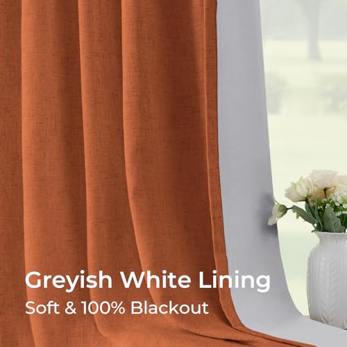 Pinch Pleated Blackout Curtains 86 Inch Long, Linen Blend, 100% Blackout Drapes with 20 Hooks, Ideal for Bedroom and Living Room, 40" W x 86" L (Pack of 2), Orange