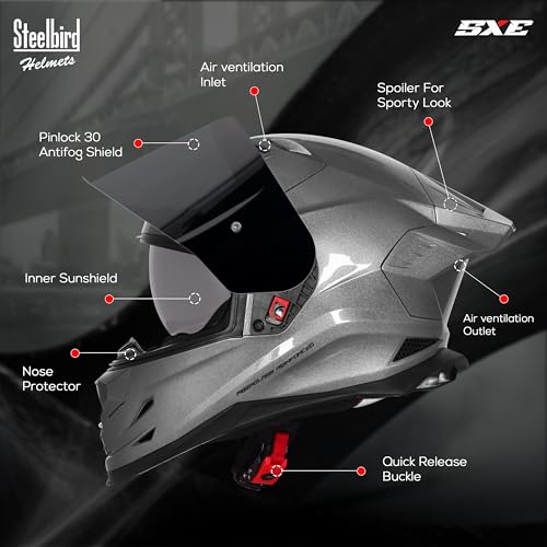 Image of Steelbird SBH 61 SXE Pinlock ISI and Dot Certified Full Face Helmet for Men and with Inner Silver Sunshield