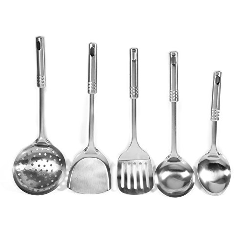 Sunicon 5 Pack Cooking Utensil Set, with Ergonomic Handle Multifunctional Kitchen Utensil Set Stainless Steel Spoons Shovel Spatula Cooking Tools Kitchen Supplies for Kitchen