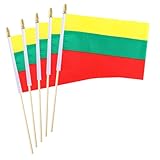 5 Pack Lithuania Lithuanians Small Mini Wood Hand Held Stick Flag,Suitable For Various Holiday Parties, World Cup, National Day, And National Flag Day.