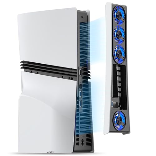 JUSPRO Lüfter für PS5 Pro leiser verbesserter 4-Kühler mit einstellbarer Geschwindigkeit automatisches Ein-/Ausschalten Kühlzubehör mit USB 3.0-Anschluss und LED-Licht für PlayStation 5 Pro