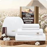 Bedsure 100% Giza Egyptian Cotton Sheets Queen Size - CEA Certified Silky Luxury Hotel Sheets 18' Deep Pocket with Corner Straps, PureWoven Soft & Beathable Sateen Weave Bedsheets (White, Queen)