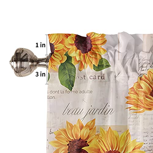 Valance For Windows Kitchen Valances With Rod Pocket, Vintage Sunflower Old Newspaper Texture Short Valance Curtains Semi-Sheer Decorative Window Valance For Living Room Bathroom Bedroom 54X18 Inches #TOP4
