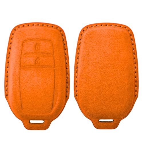 Image of KMH Alcantara Car Key Cover Compatible with Toyota Innova Crysta Hilux 2 Buttons Shell Case Car Accessories Key Smart Keycover (D2) Orange - Pack of 1