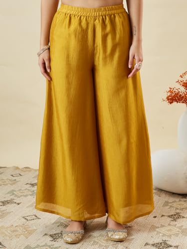 Image of MOKOSH Women's Silk Embroidery Kurta Sharara with Dupatta | Kurta Set | V Neck Full Sleeve Ethnic Suit | Indian Kurta Outfit with Sharara |3 Piece Outfit