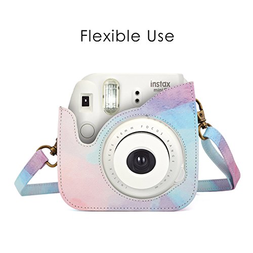Moko Camera Protective Case Compatible With Fujifilm Instax Mini 12/11/9/8/8+, Pu Leather Instant Film Camera Bag, Protector Cover With Pocket And Removable/Adjustable Shoulder Strap, Water Color #TOP3