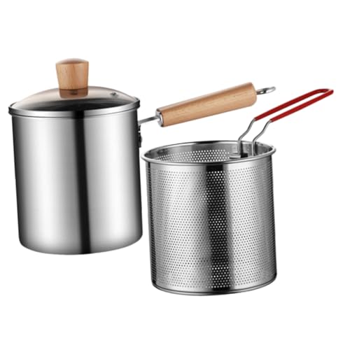Zerodeko Deep Fryer Pot Frying Basket Stainless Steel and Wood Material Lightweight Small Size Easy to Use