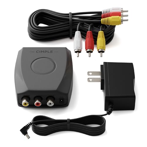 THE CIMPLE CO - RF Modulator, RCA Composite to RF Coaxial Adapter, Converts Standard Definition Signals to Coax, Watch DVD, VHS, Game Consoles on TV, Includes A/V Cable, Does Not Work in Reverse