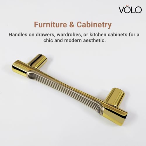 Image of VOLO Wardrobe Cabinet Handle - Sleek Pull Handle for Drawers, Wardrobes, Sliding Doors, and Cabinets in Kitchen, Bedroom, and Office (R-241) (2, Antique Gold, 96MM (4 Inch))