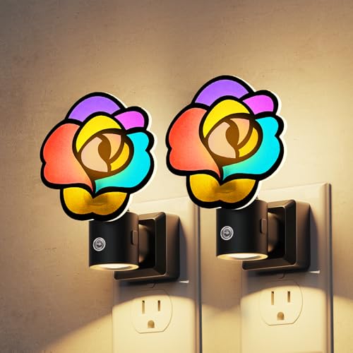 Image of L LOHAS LED Night Lights Plug into Wall, Night Light with Light Sensor, 3000K Soft White, 0-100LM Brightness Adjustable, Acrylic Rose Nightlight for Bathroom Bedroom Hallway[2 Pack]