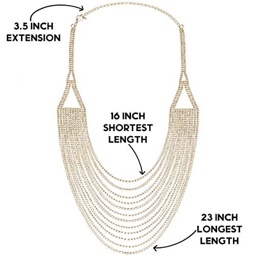 Humble Chic NY Simulated Diamond Statement Necklace for Women - Layered Cubic Zirconia Short Waterfall Chain Necklace3
