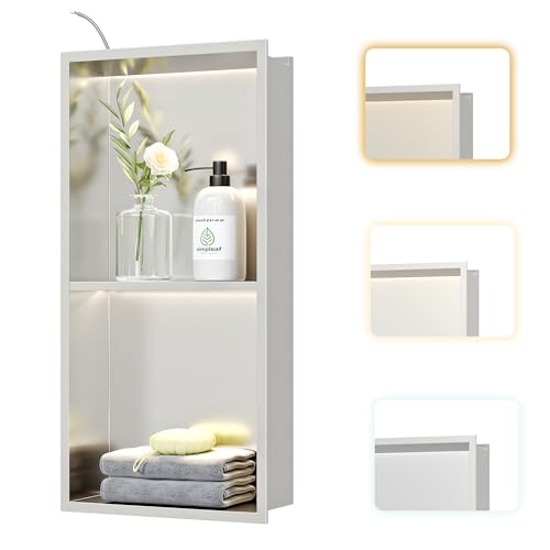 Neohomee Wandnische Dusche Edelstahl mit LED-Licht, 3 Farben, Eingebettete...