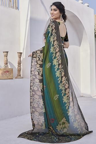 Image of MIRCHI FASHION Saree for Woman Chiffon Foil Work Floral Printed | Ethnic Sari for Function and Farewell with Unstitched Blouse Piece (Available in 15 Colors)