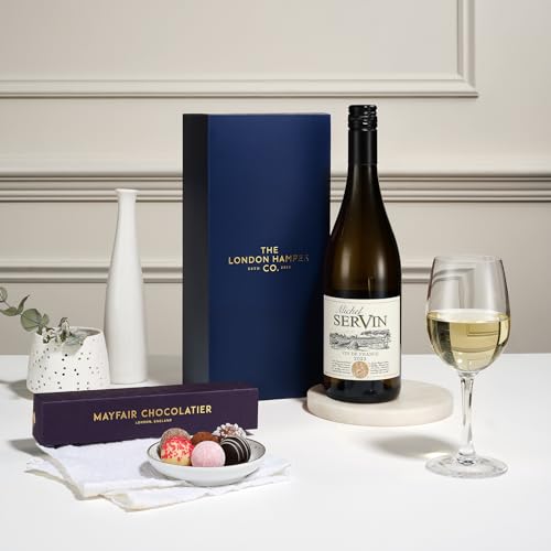 White Wine & Luxury Chocolate Truffles Gift Set Hamper - Mayfair Chocolatier - Gift for Birthday Christmas Mothers Day Valentines Day Anniversary Fathers Day - The London Hamper Co.