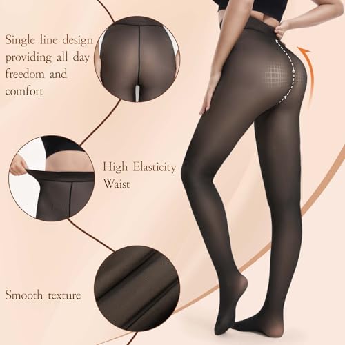 Image of HONGTEYA Fleece Lined Tights Women Winter Thermal Leggings Pantyhose Fake Translucent Thick Warm Sheer Tights