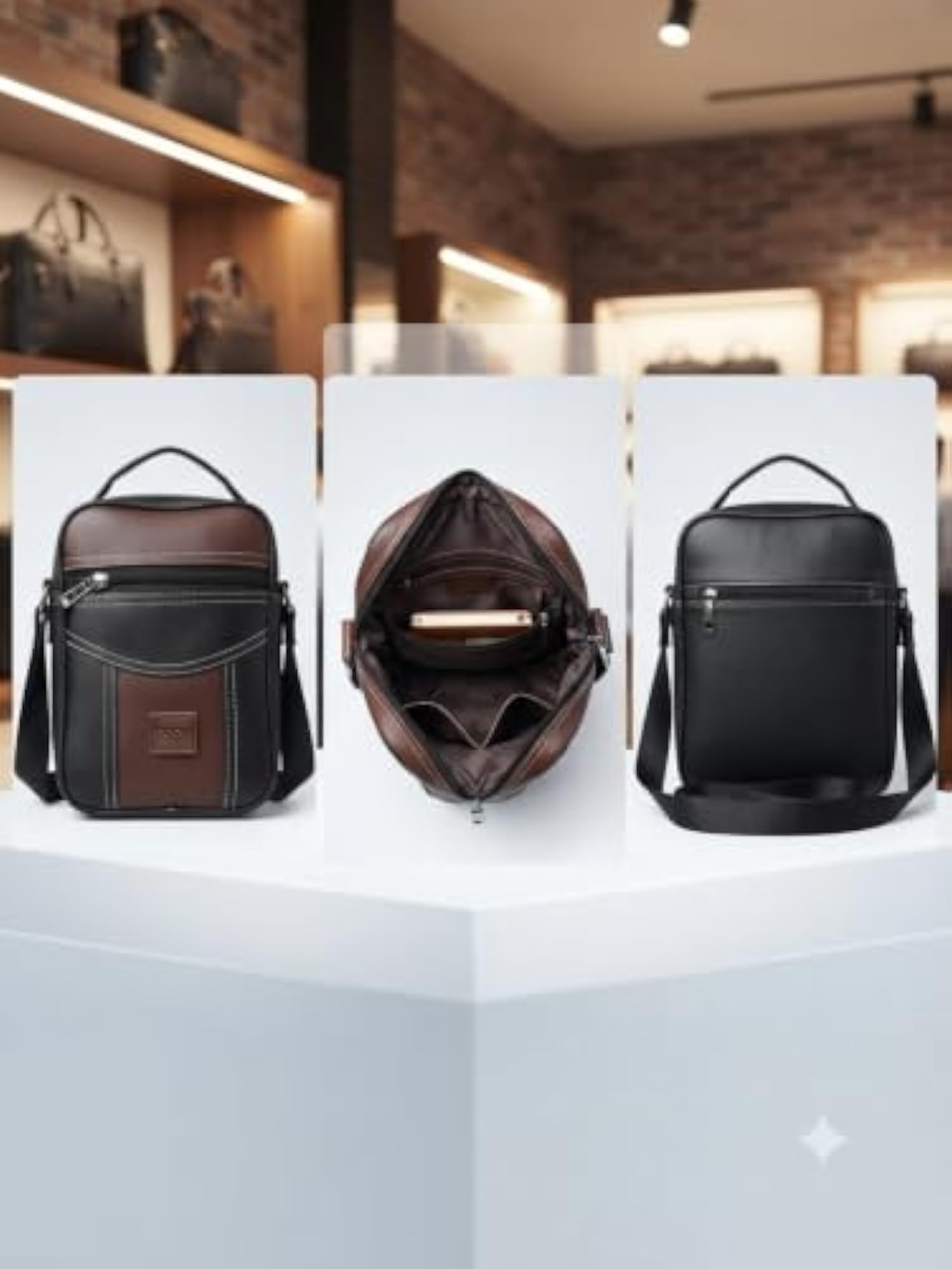 Men's Two-Tone Brown Leather Crossbody Messenger Bag