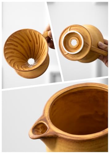 Image of Pour Over Coffee Maker,Ceramic Coffee Maker With 40 pcs Paper Filter,15oz /450ml Pour Over Coffee Dripper (Yellow, V02)
