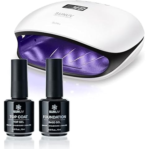 SUNUV SUN4 48W UV LED Nail Lamp, 15ml Top and Base Coat Gel Polish Set Home and Salon Use Cover