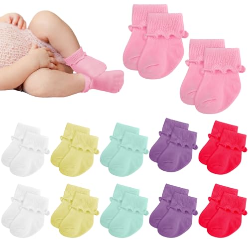 Toulite 12 Pairs Baby Ruffle Ankle Socksturn Cuff Cotton Girls and Boys Non-slip Warm Socks