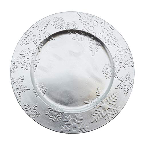 MISC Embossed Winter Snowflake Design Charger Plate - Set Of 4 Pcs Silver Round Plastic Piece