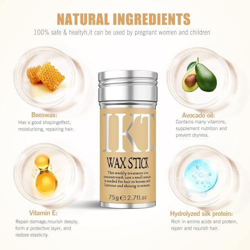 Image of Hair Wax Stick 75g with Beeswax, Avocado Oil, Vitamin E & Hydrolyzed Silk Protein | Hair Styling Wax Stick for Men & Women | Smooth Finish, Frizz Control & Easy Everyday Styling