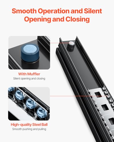 VEVOR Undermount Heavy Duty Drawer Slides, 16 24 32 40 Inch 260 lb Load Capacity Full Extension Ball Bearing Under Stair Cabinet Rails, Bottom Stair Cabinet Glides Track Runners(32inch, Black) - Image 7