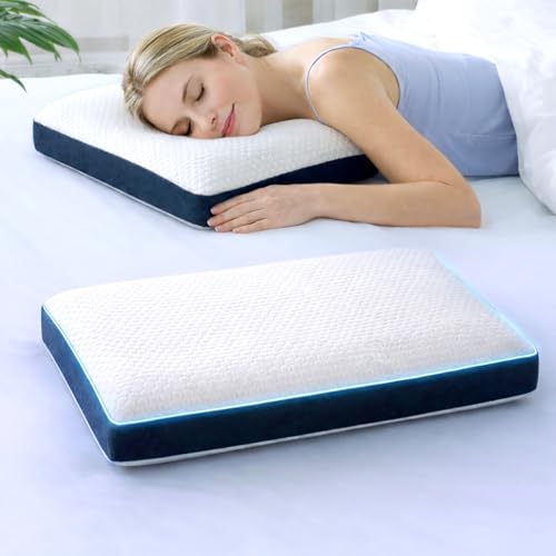 Amazon Basics Memory Foam Contour Pillow | Ergonomic Rectangular Neck Pillow for Sleeping | Supportive Bed Pillow for Head, Neck & Shoulder Comfort | Breathable Washable Cover – White, 36 x 54 x 10 cm