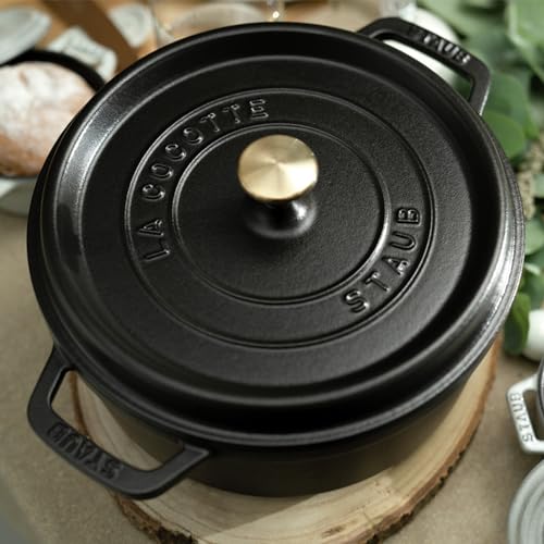 Image of STAUB Cast Iron Round Cocotte, Dutch Oven, 2.75-quart, serves 2-3, Made in France, Matte Black