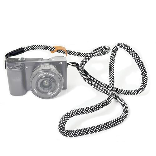 Little Fire Craft Camera Strap Crossbody Camera Neck Shoulder Strap 127cm Climbing Rope for Photographers Lanyard 10mm Thick - Black/white