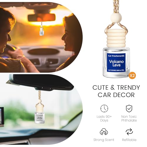 Image of Hanging Car Air Freshener, Long Lasting Essential Oil Diffuser, Non-Toxic New Car Scent, Cute Car Fresheners for Women, 2 Pack Made in USA