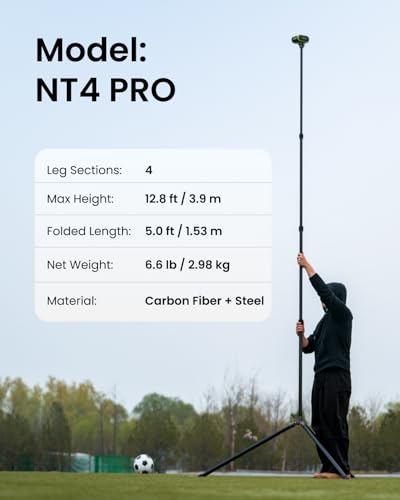 Image of XbotGo NT4 PRO Carbon Fiber Tripod - Professional 12.8ft / 3.9m Extra Tall Sport Camera Stand with Air-Cushioned Center Column, Steady Horseshoe Foot Pads for Game Recording, Seamlessly Fits Falcon