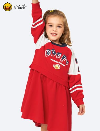 B.Duck Girls Sweatshirts Dress Long Sleeve Pullover Patchwork Pleated Mini Tennis Athletic Dresses for Size 3-12 Years4